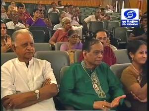 Sathya's mother Smt. Lalitha, paternal grandfather Shri K.T. Pathy and guru Dr Balamuralikrishna listen to his concert at Brahma Gana Sabha
